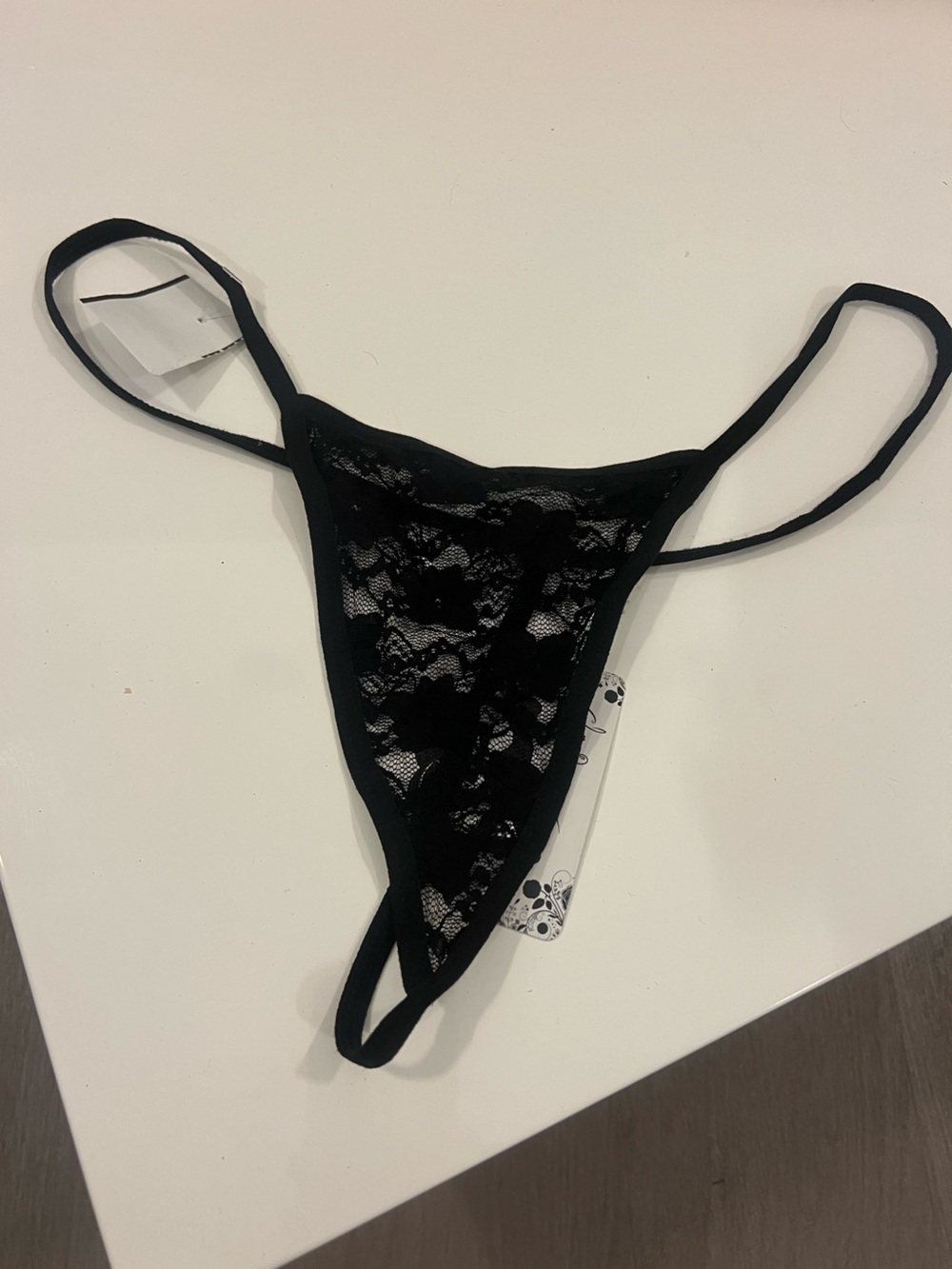 Sheer Black Lace Triangle Thong Panty